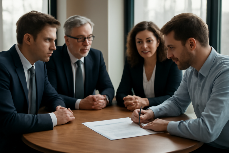 table ronde investisseurs et fondateur discutant contrat