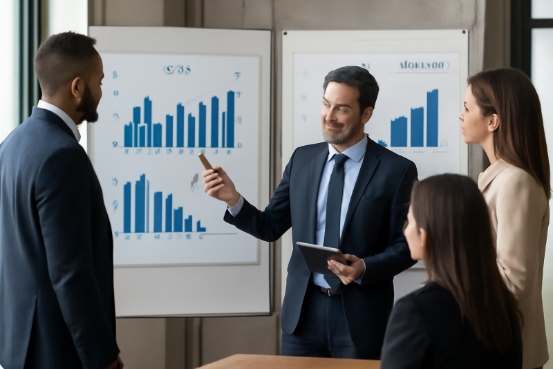 équipe commerciale consultant des tableaux de vente