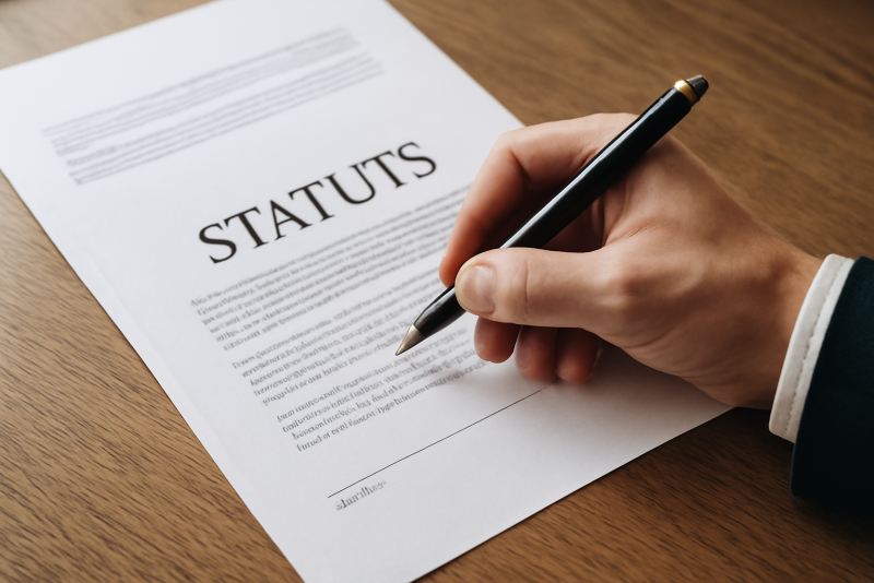 main signant statuts societes sur table