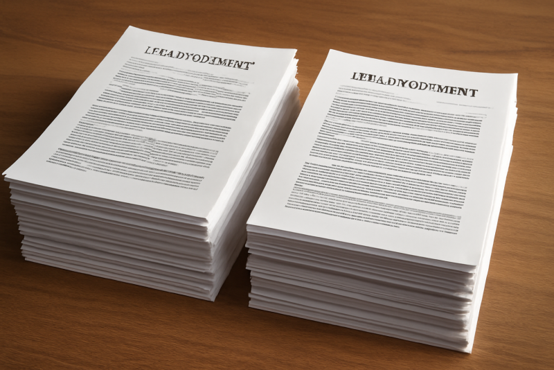 deux piles de documents juridiques cote a cote