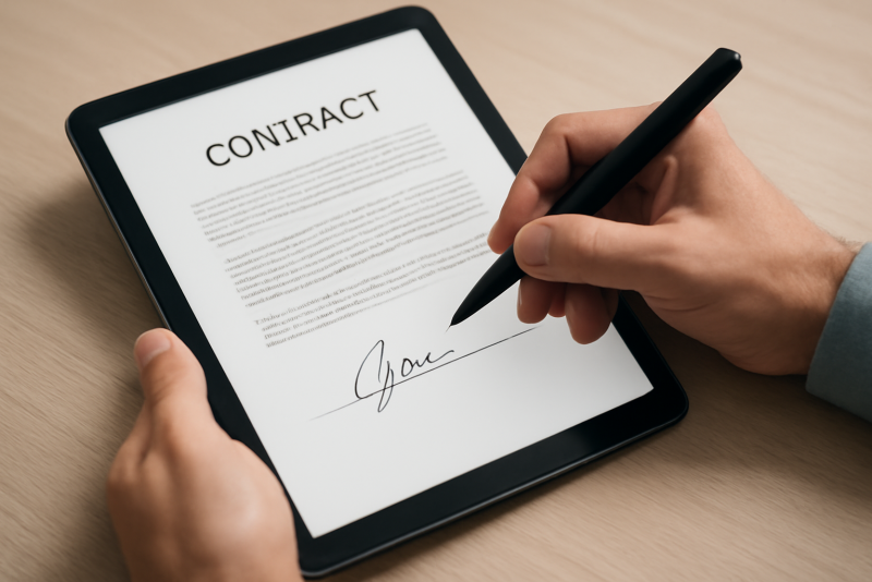 main signant électroniquement un contrat sur tablette