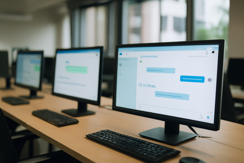 ecrans montrant applications de messagerie en bureau partagé