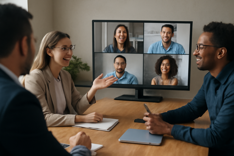 collaborateurs échangeant sur écran partagé