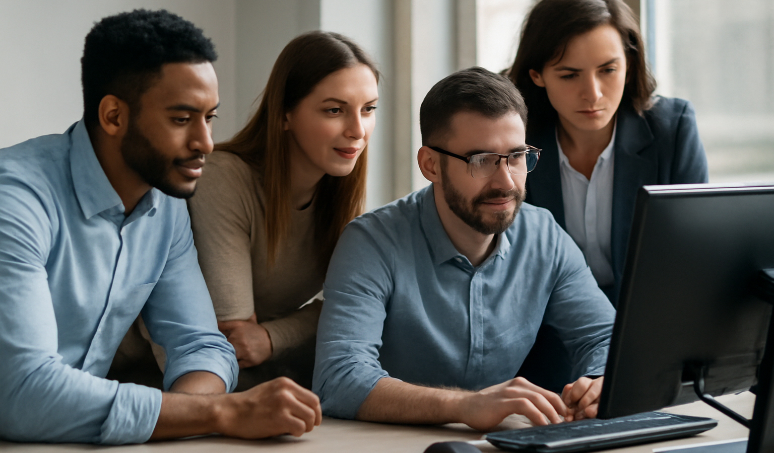 equipe echangant sur ecran d'ordinateur