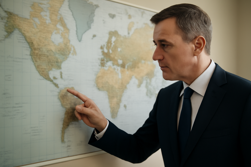 dirigeant consultant une carte du monde