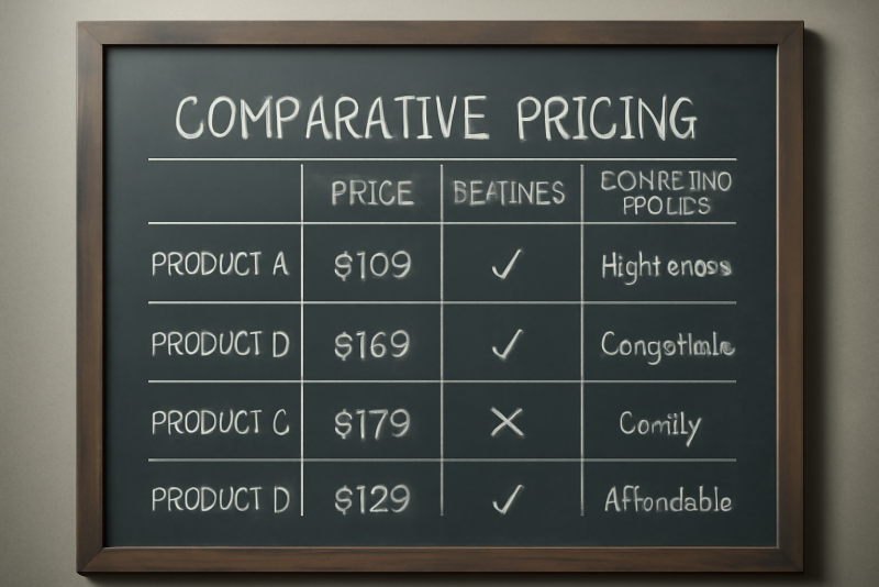 tableau de prix comparatifs et notes stratégiques
