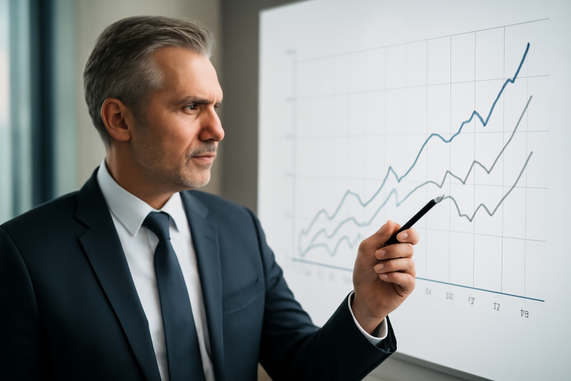 dirigeant consultant un graphique de tendances