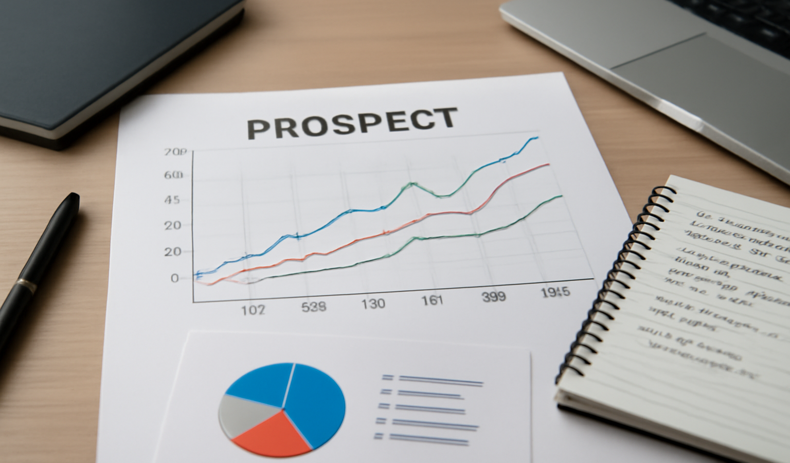 graphique prospectif et notes sur bureau moderne