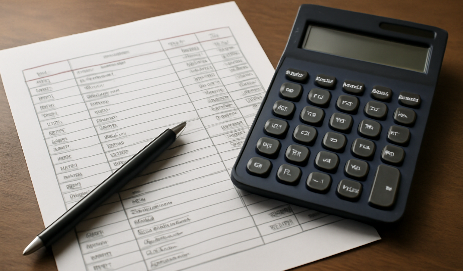 tableau de comptes et calculatrice sur bureau