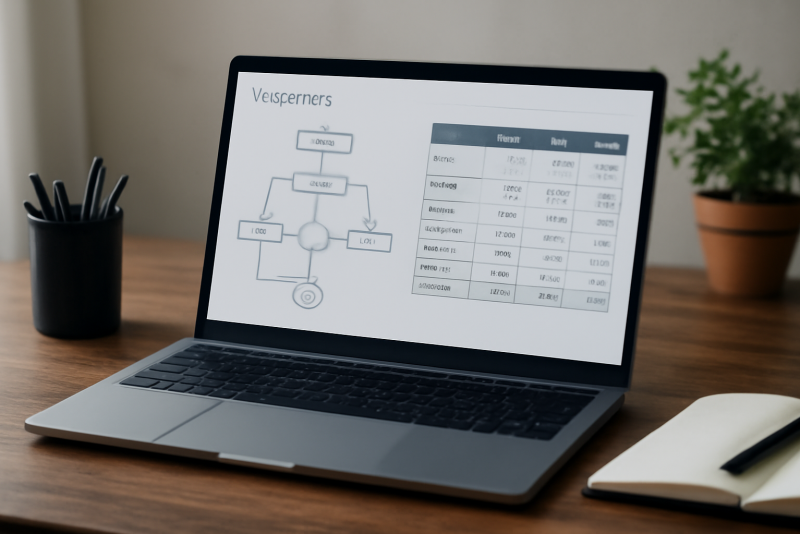 ordinateur avec automatisations et tableaux de comptes