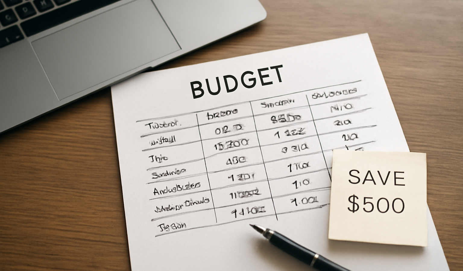tableau de budget avec notes et laptop