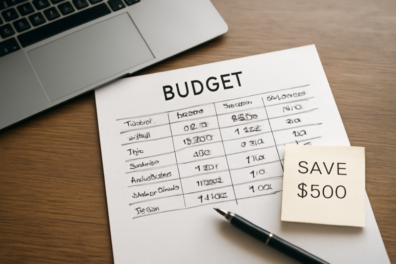tableau de budget avec notes et laptop