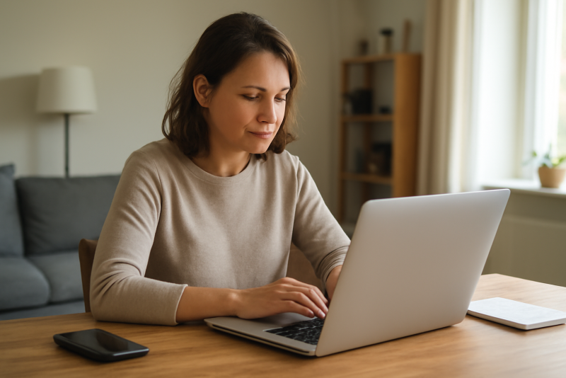 personne travaillant sur ordinateur portable chez soi