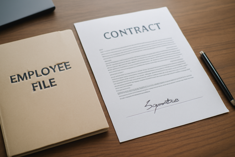 dossier salarié et contrat signé posé sur bureau