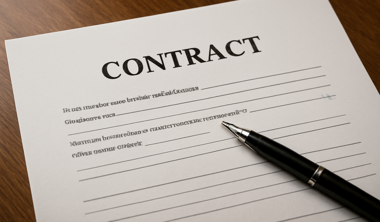 contrat avec mentions sur lignes et stylo