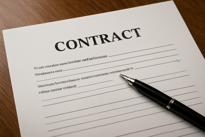 contrat avec mentions sur lignes et stylo