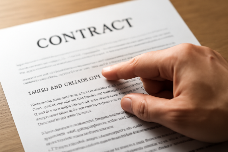 main pointant une clause sur un contrat