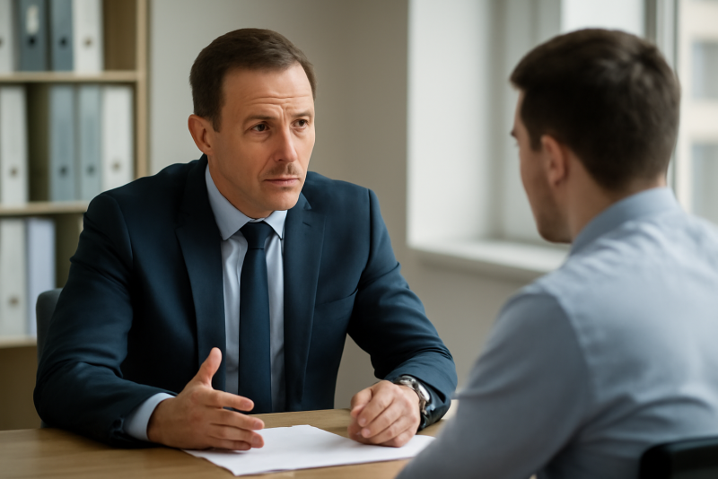 manager face a collaborateur en discussion
