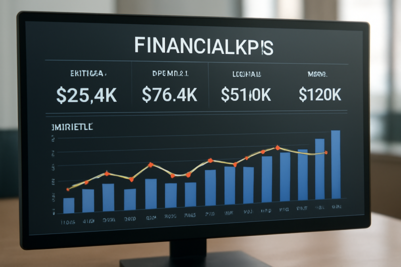 graphique mensuel affichant KPIs financiers sur écran