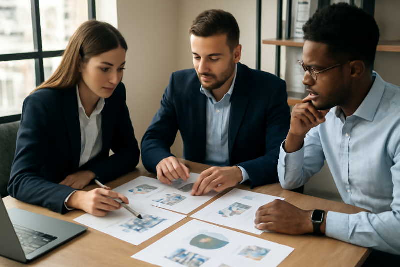 graphes de performance et equipe analysant chiffres