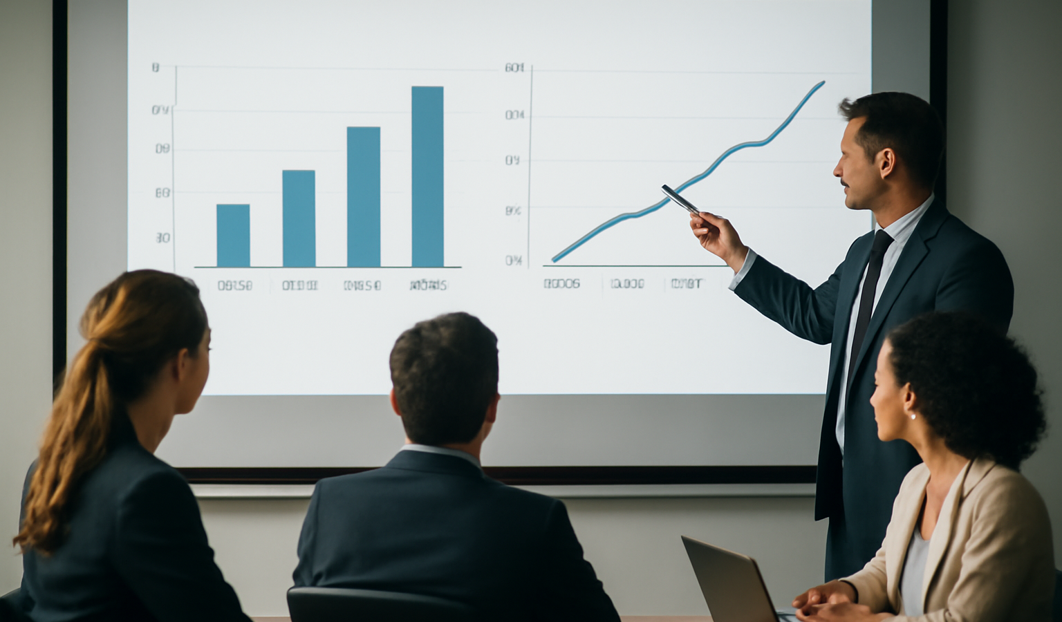 graphes annuels projetés en réunion stratégique