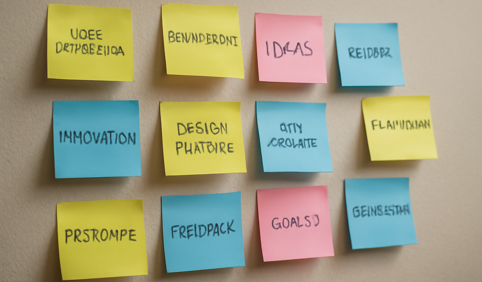 post-its collés sur un mur lors d'un atelier