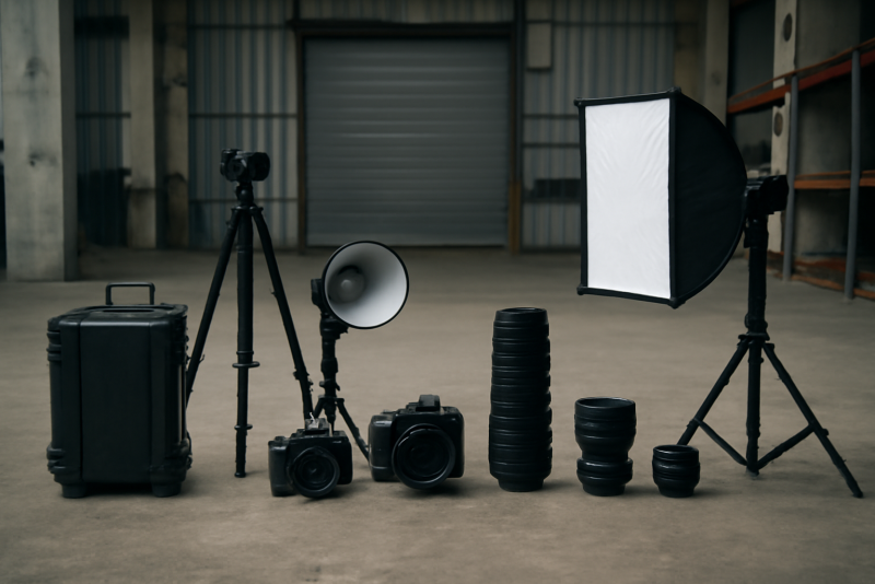 materiel professionnel aligne dans un entrepot