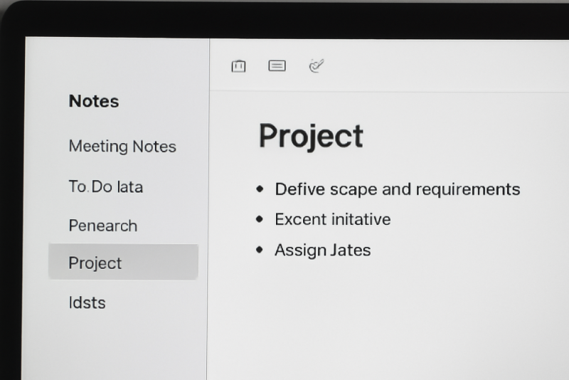 écran montrant une base de notes et projet