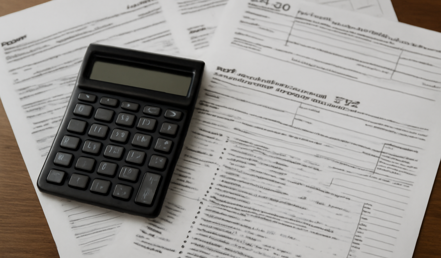 table avec documents fiscaux et calculatrice