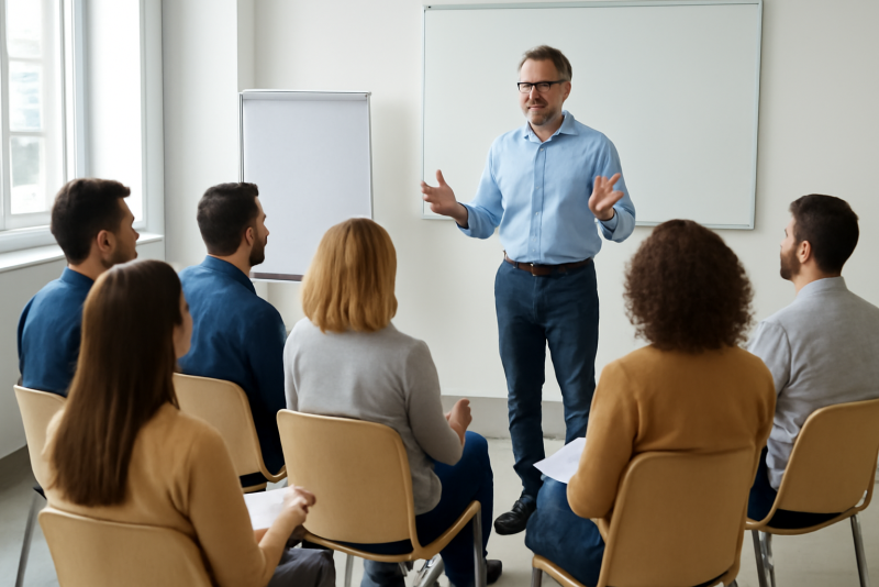 groupe en atelier de formation avec formateur