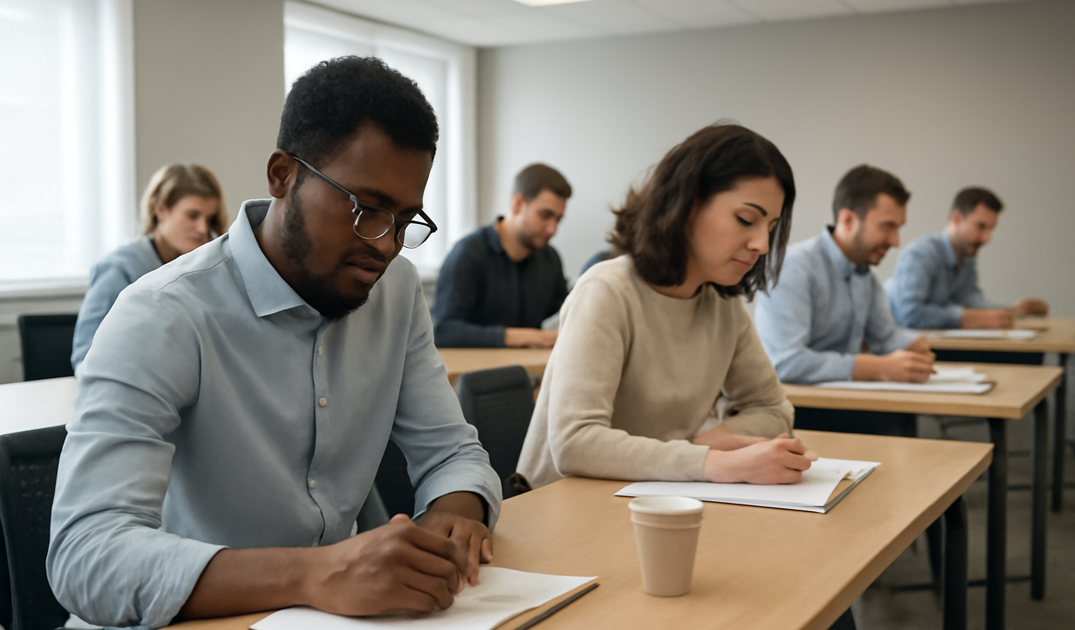 salle de formation avec participants prenant notes