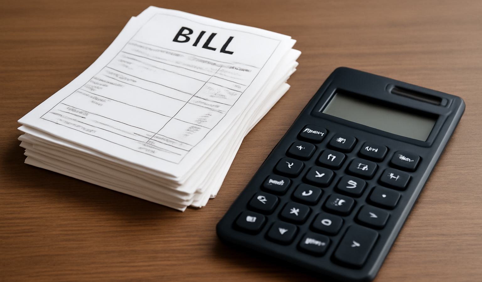 pile de factures et calculatrice sur bureau