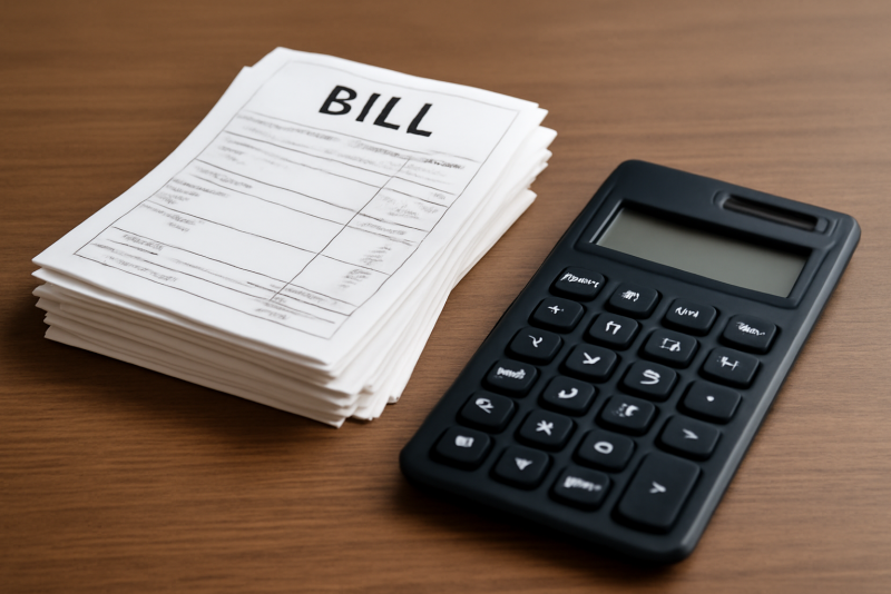 pile de factures et calculatrice sur bureau