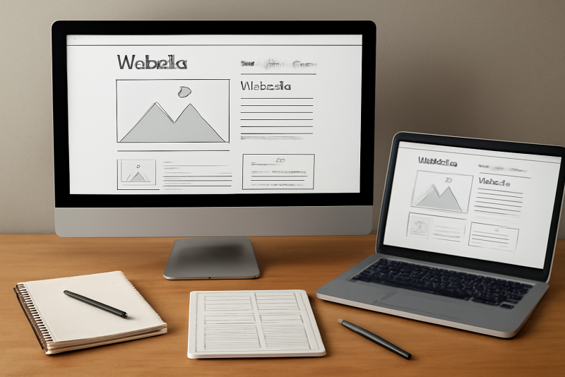ordinateurs et carnets autour d'un prototype de site