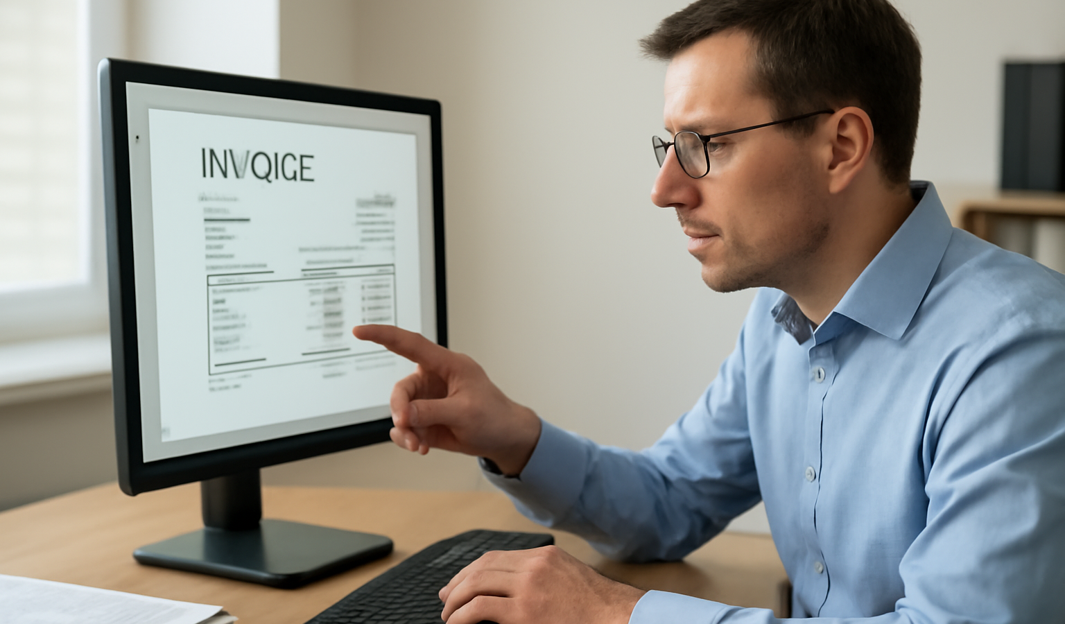 comptable analysant factures sur ecran