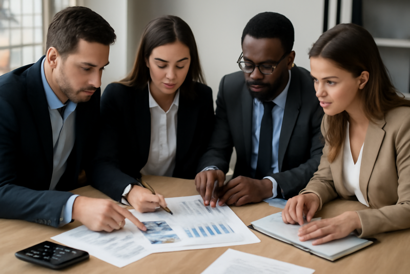 équipe finance analysant postes de dépenses