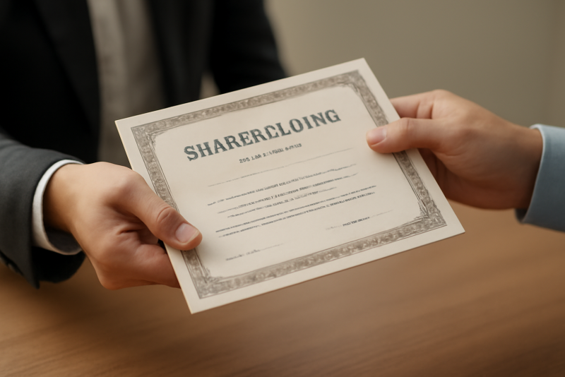 mains echangent un document d'actionnariat