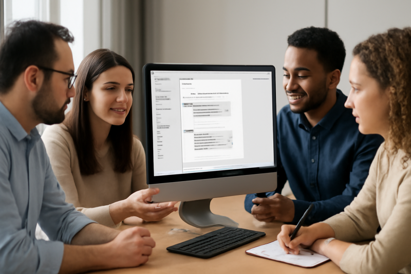 equipe echangeant messages et fichiers sur ecran