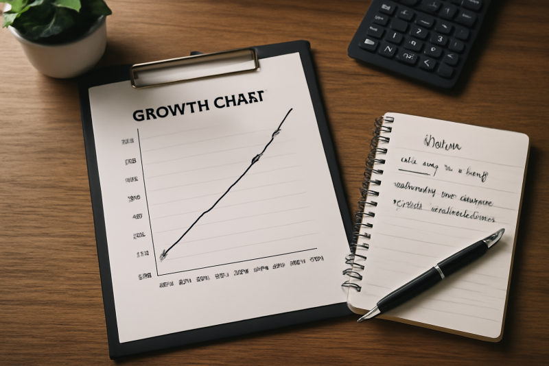 tableau de croissance et notes sur bureau