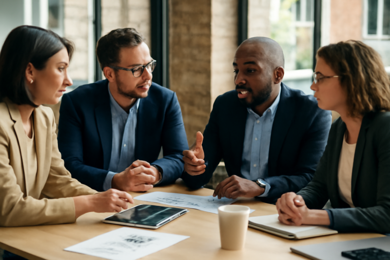 investisseurs discutant d'un projet innovant autour d'une table