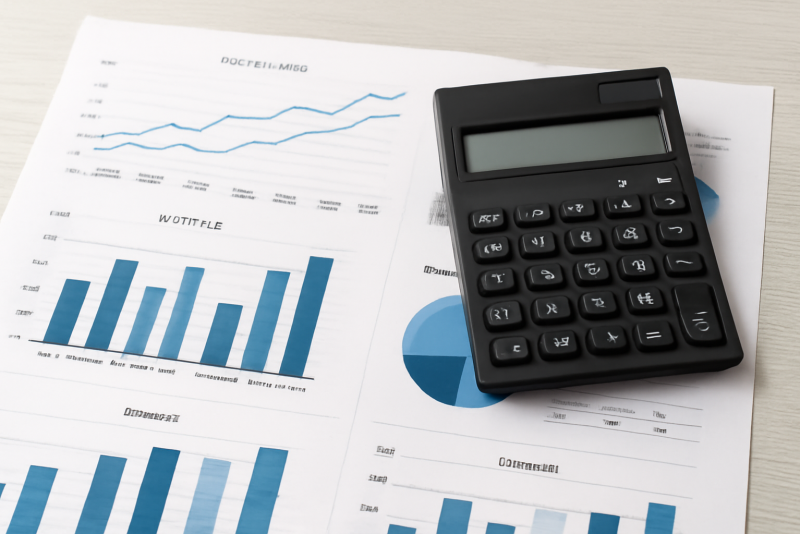 tableau financier avec graphiques et calculatrice