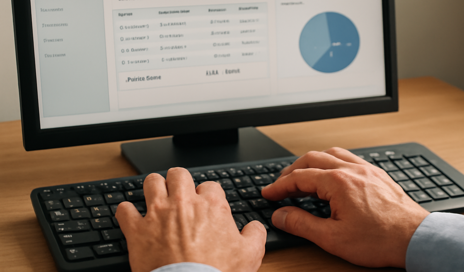 main sur clavier et logiciel de compta
