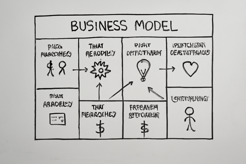esquisse de diagramme business model sur tableau blanc