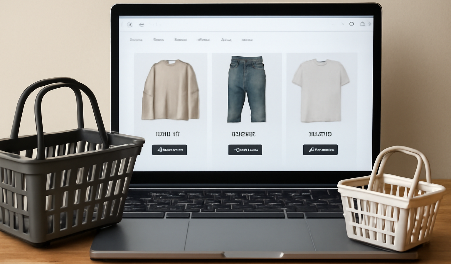 boutique en ligne sur ecran avec paniers