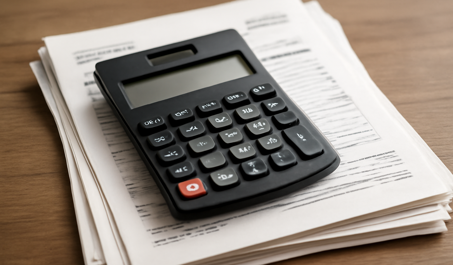 calculatrice posée sur factures empilées