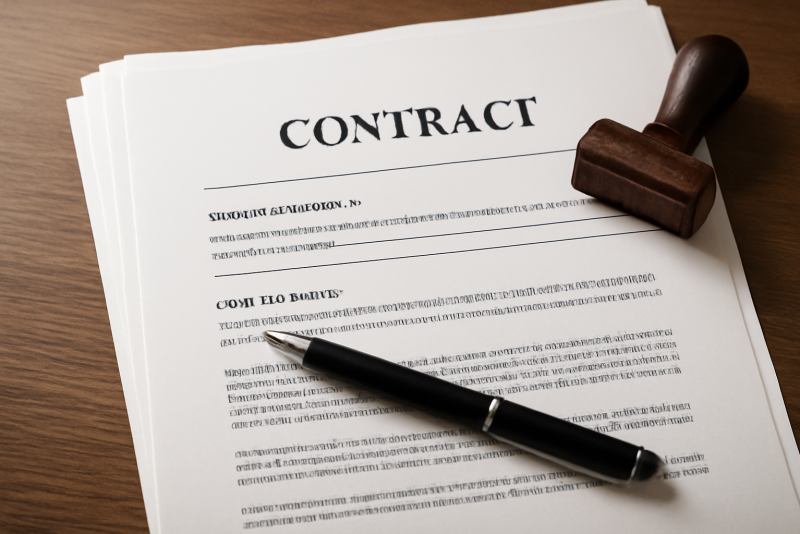 contrats et timbre sur table de bureau