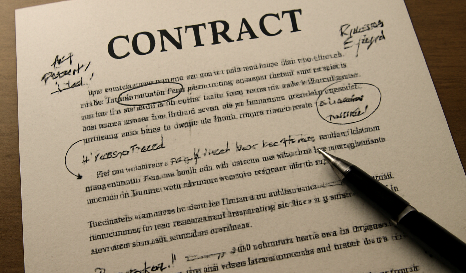 document contractuel avec annotations legales et notes