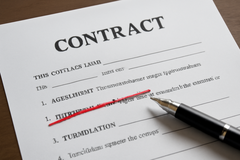 contrat annoté avec clause barrée