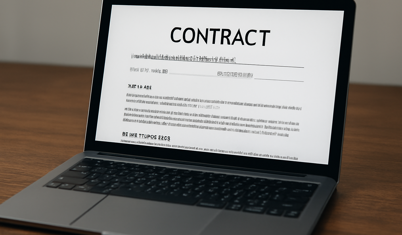 document contractuel ouvert sur ordinateur portable