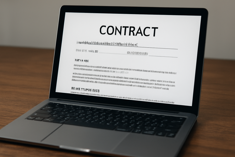 document contractuel ouvert sur ordinateur portable